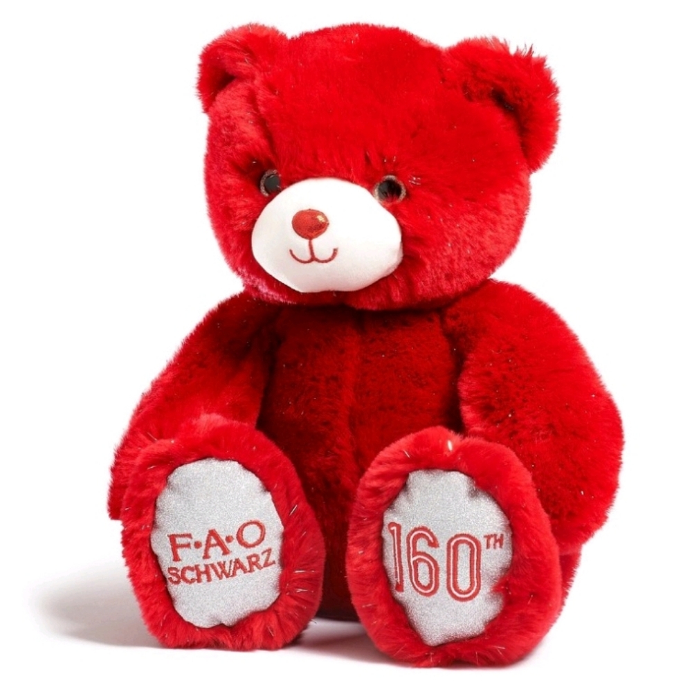 FAO Schwartz Glitter Bear 12" Stuffed Animal ~ Red